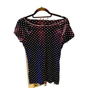 LAUREN by Ralph Lauren Woman’s Blue and White polka dotted Top. Size Large.